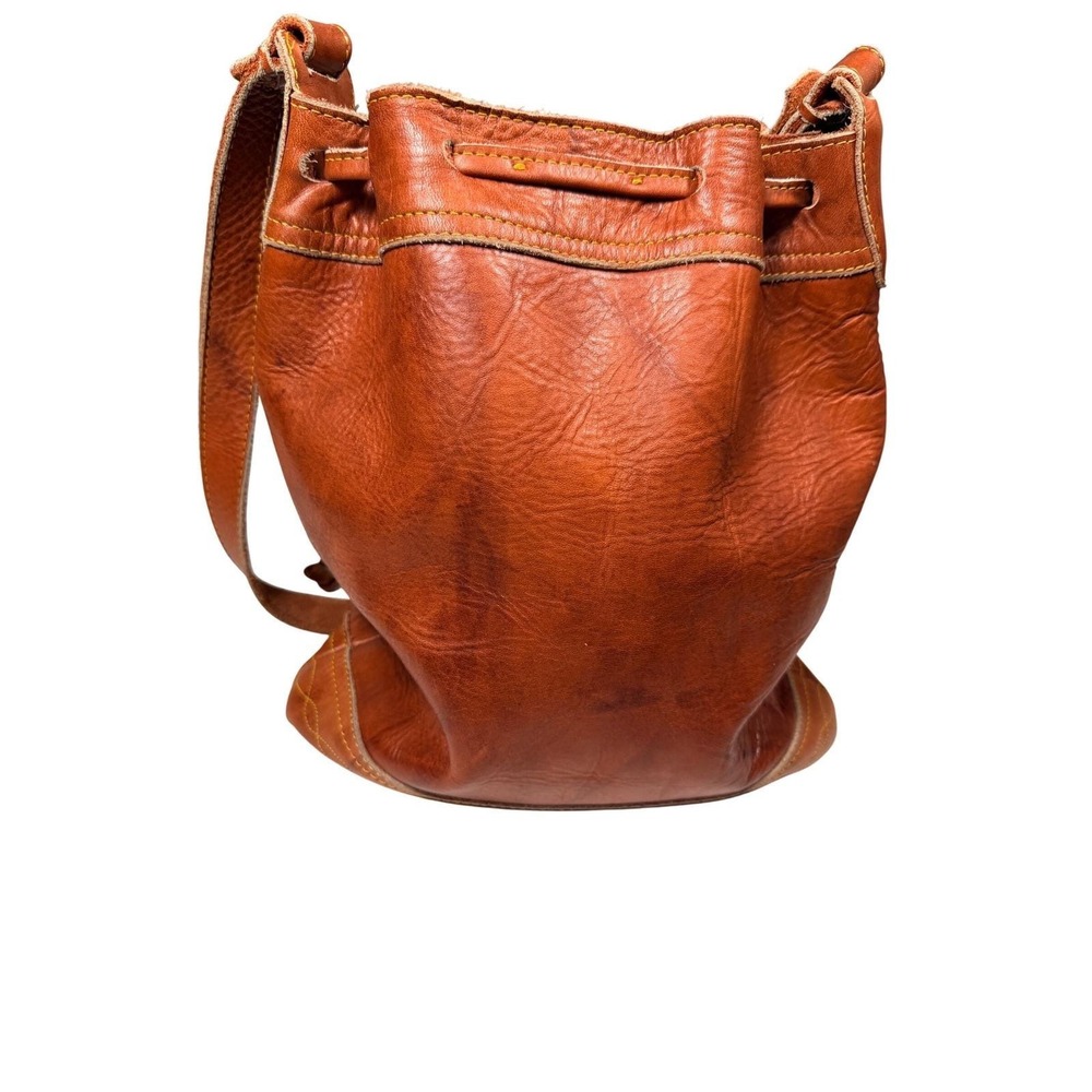 Rare Frye Vintage Cognac Leather Drawstring Bucket Bag Crossbody DB501 Mexico - Picture 15 of 15